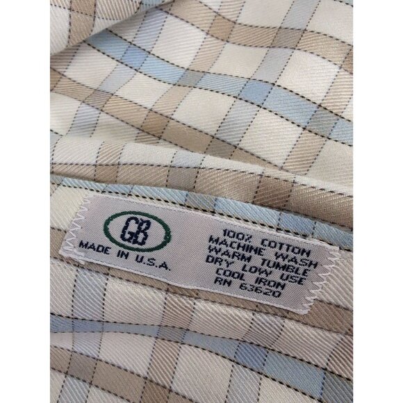 Gitman‎ Bros Button Down Shirt Mens L Beige Blue Check Business Casual - Picture 7 of 9